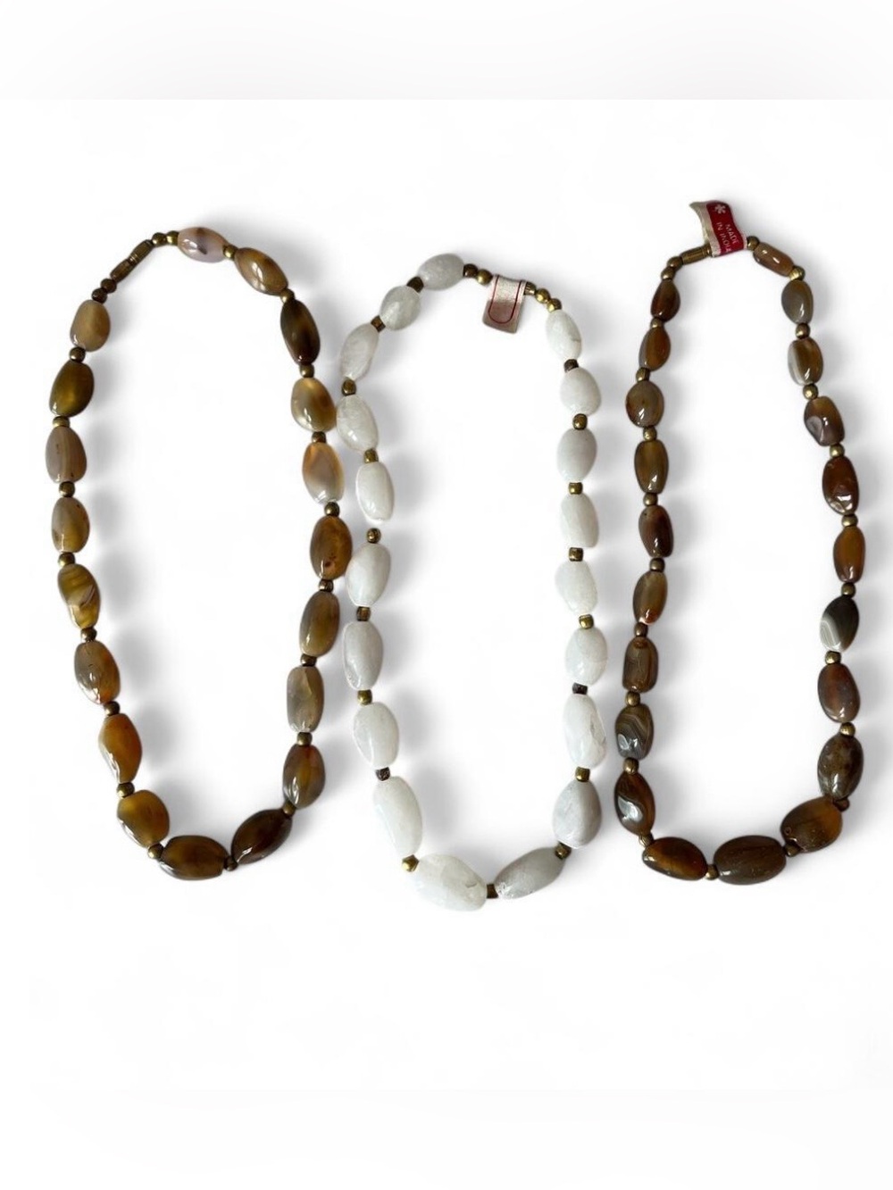 Vintage White and Brown Gemstone Beaded Necklace Set